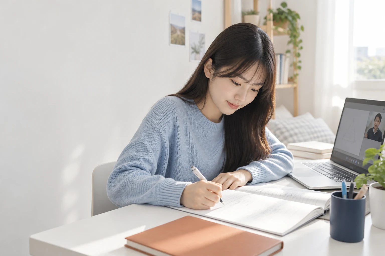 온라인 학습 환경에서 복습하는 학생의 AI 생성 이미지